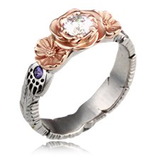 Feather Claw Rose Daisy Engagement Ring